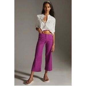Anthropologie Maeve Colette Linen Crop Wide Leg Pants Vibrant Purple Size US 6